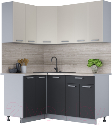 Кухонный гарнитур Интерлиния Мила Лайт 1.2x1.6 (персидский жемчуг/антрацит/травертин серый) - фото
