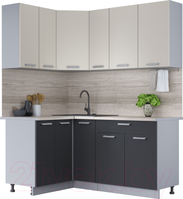 Кухонный гарнитур Интерлиния Мила Лайт 1.2x1.7 (персидский жемчуг/антрацит/травертин серый) - фото