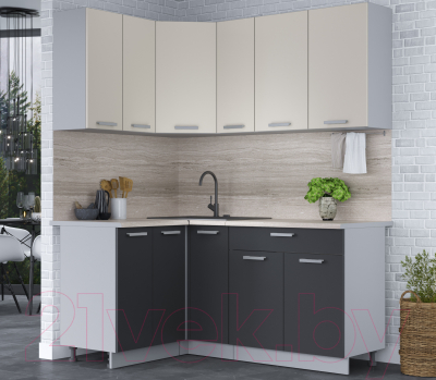 Кухонный гарнитур Интерлиния Мила Лайт 1.2x1.7 (персидский жемчуг/антрацит/травертин серый)