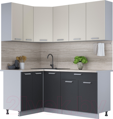 Кухонный гарнитур Интерлиния Мила Лайт 1.2x1.8 (персидский жемчуг/антрацит/травертин серый) - фото