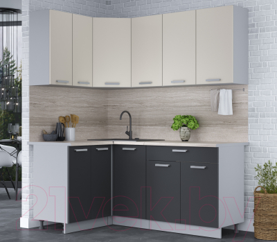 Кухонный гарнитур Интерлиния Мила Лайт 1.2x1.8 (персидский жемчуг/антрацит/травертин серый)