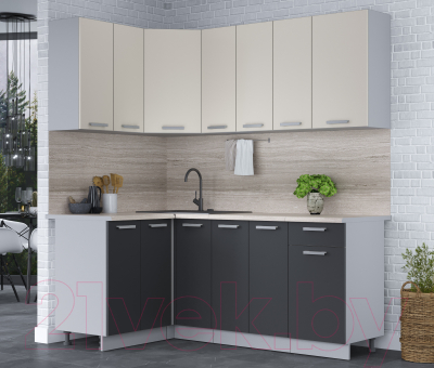 Кухонный гарнитур Интерлиния Мила Лайт 1.2x1.9 (персидский жемчуг/антрацит/травертин серый)