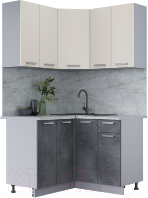 Кухонный гарнитур Интерлиния Мила Лайт 1.2x1.2 (персидский жемчуг/бетон портленд/серый каспий) - фото