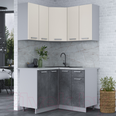 Кухонный гарнитур Интерлиния Мила Лайт 1.2x1.2 (персидский жемчуг/бетон портленд/серый каспий)