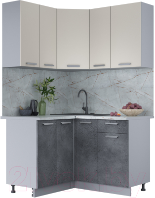 Кухонный гарнитур Интерлиния Мила Лайт 1.2x1.3 (персидский жемчуг/бетон портленд/серый каспий) - фото