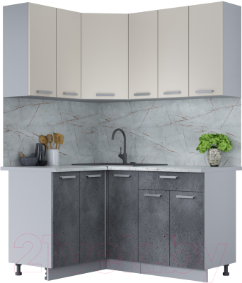 Кухонный гарнитур Интерлиния Мила Лайт 1.2x1.5 (персидский жемчуг/бетон портленд/серый каспий) - фото