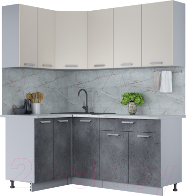 Кухонный гарнитур Интерлиния Мила Лайт 1.2x1.8 (персидский жемчуг/бетон портленд/серый каспий) - фото