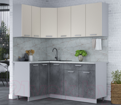 Кухонный гарнитур Интерлиния Мила Лайт 1.2x1.8 (персидский жемчуг/бетон портленд/серый каспий)