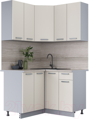Кухонный гарнитур Интерлиния Мила Лайт 1.2x1.2 (персидский жемчуг/персидский жемчуг/травертин серый) - фото