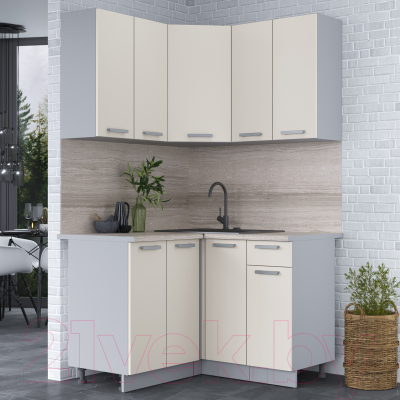 Кухонный гарнитур Интерлиния Мила Лайт 1.2x1.2 (персидский жемчуг/персидский жемчуг/травертин серый)