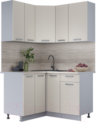 Кухонный гарнитур Интерлиния Мила Лайт 1.2x1.3 (персидский жемчуг/персидский жемчуг/травертин серый) - фото