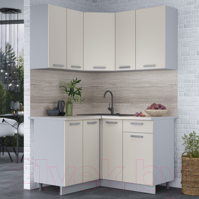 Кухонный гарнитур Интерлиния Мила Лайт 1.2x1.3 (персидский жемчуг/персидский жемчуг/травертин серый)