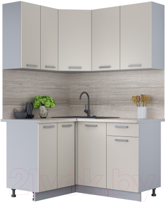Кухонный гарнитур Интерлиния Мила Лайт 1.2x1.4 (персидский жемчуг/персидский жемчуг/травертин серый) - фото