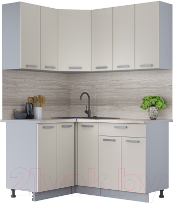 Кухонный гарнитур Интерлиния Мила Лайт 1.2x1.5 (персидский жемчуг/персидский жемчуг/травертин серый) - фото