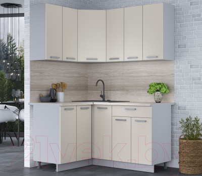 Кухонный гарнитур Интерлиния Мила Лайт 1.2x1.5 (персидский жемчуг/персидский жемчуг/травертин серый)