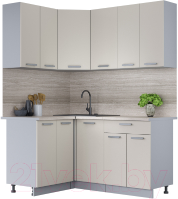Кухонный гарнитур Интерлиния Мила Лайт 1.2x1.6 (персидский жемчуг/персидский жемчуг/травертин серый) - фото