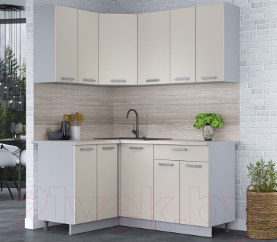 Кухонный гарнитур Интерлиния Мила Лайт 1.2x1.6 (персидский жемчуг/персидский жемчуг/травертин серый)