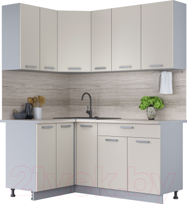 Кухонный гарнитур Интерлиния Мила Лайт 1.2x1.7 (персидский жемчуг/персидский жемчуг/травертин серый) - фото