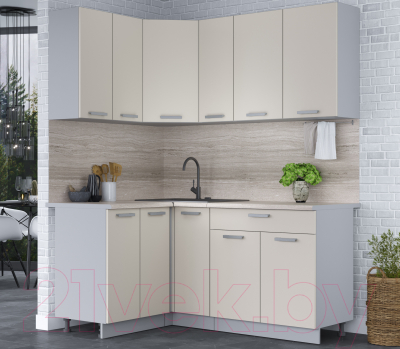 Кухонный гарнитур Интерлиния Мила Лайт 1.2x1.7 (персидский жемчуг/персидский жемчуг/травертин серый)