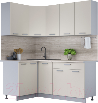 Кухонный гарнитур Интерлиния Мила Лайт 1.2x1.8 (персидский жемчуг/персидский жемчуг/травертин серый) - фото