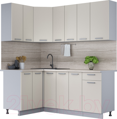 Кухонный гарнитур Интерлиния Мила Лайт 1.2x1.9 (персидский жемчуг/персидский жемчуг/травертин серый) - фото