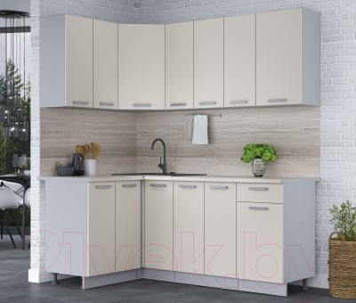 Кухонный гарнитур Интерлиния Мила Лайт 1.2x1.9 (персидский жемчуг/персидский жемчуг/травертин серый)