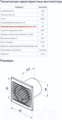 Вентилятор накладной Zernberg Granat 100 10222401