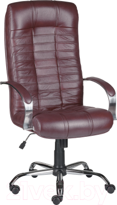 Кресло офисное Деловая обстановка Атлант Хром кожа люкс (бордовый) - фото