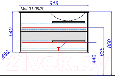 Тумба под умывальник Aqwella Майами / Mai.01.09/R