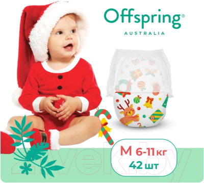 Подгузники-трусики детские Offspring M 6-11кг Новый год / OF02MXMAS - фото