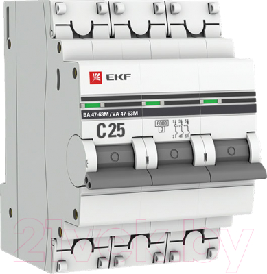 Выключатель автоматический EKF PROxima 3P 25А (C) 6кА ВА 47-63M / mcb4763m-6-3-25C-pro - фото