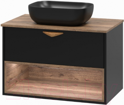 Тумба под умывальник Brevita Bergen 80 / BER-07080-19-02-1Я (черный/темное дерево) - фото