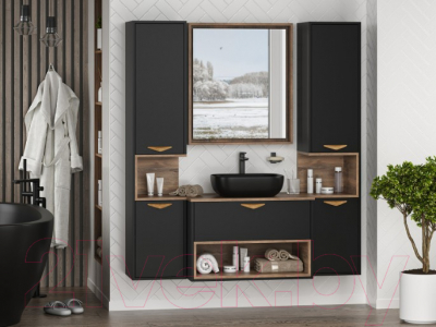 Тумба под умывальник Brevita Bergen 80 / BER-07080-19-02-1Я (черный/темное дерево)