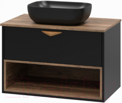 Тумба под умывальник Brevita Bergen 80 / BER-07080-19-02-1Я (черный/темное дерево)