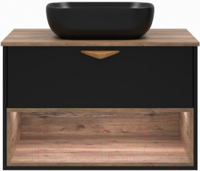 Тумба под умывальник Brevita Bergen 80 / BER-07080-19-02-1Я (черный/темное дерево)