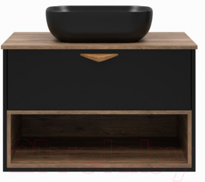 Тумба под умывальник Brevita Bergen 80 / BER-07080-19-02-1Я (черный/темное дерево)