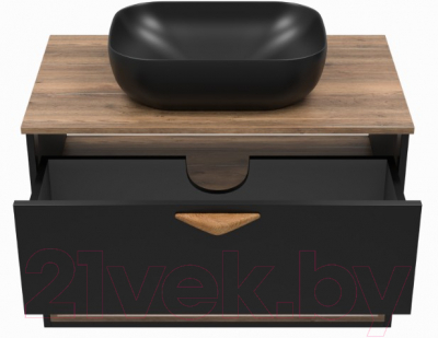 Тумба под умывальник Brevita Bergen 80 / BER-07080-19-02-1Я (черный/темное дерево)