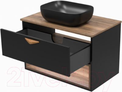 Тумба под умывальник Brevita Bergen 80 / BER-07080-19-02-1Я (черный/темное дерево)