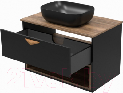 Тумба под умывальник Brevita Bergen 80 / BER-07080-19-02-1Я (черный/темное дерево)