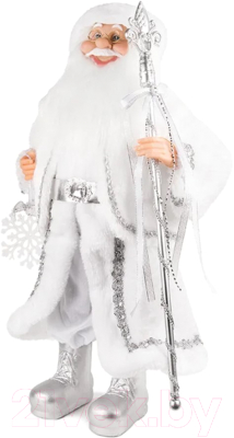 Фигура под елку GrandSiti Дед Мороз в серебряной шубке со снежинкой и посохом / 21832-30 - фото