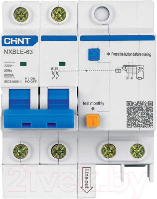 Дифференциальный автомат Chint 2п C 16А 30мА AC 6кА NXBLE-63 (R) / 819977 - фото