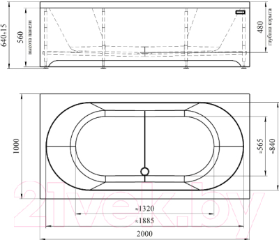 Ванна акриловая Radomir Вальс 200x100 / 1-01-2-0-9-195К (с сифоном)