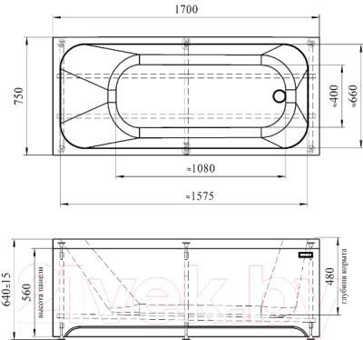 Ванна акриловая Radomir Прованс 170x75 / 1-01-2-0-1-193К