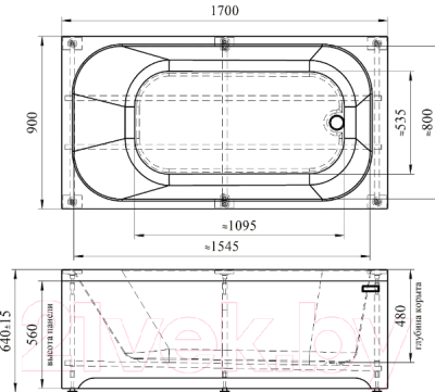 Ванна акриловая Radomir Прованс 170x90 / 1-01-2-0-1-187К