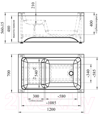 Ванна акриловая Radomir Джоанна 120x70 / 2-01-0-0-1-253Р (с каркасом)