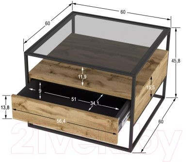 Журнальный столик Калифорния мебель Эйден (дуб вотан)