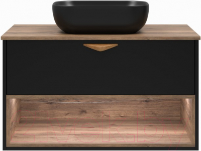 Тумба под умывальник Brevita Bergen 90 / BER-07090-19-02-1Я (черный/темное дерево) - фото