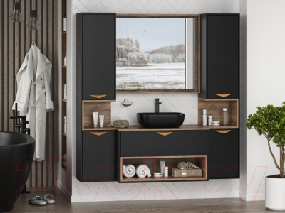 Тумба под умывальник Brevita Bergen 90 / BER-07090-19-02-1Я (черный/темное дерево)