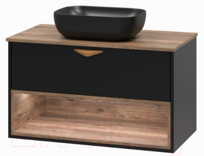 Тумба под умывальник Brevita Bergen 90 / BER-07090-19-02-1Я (черный/темное дерево)