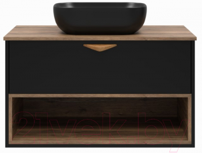 Тумба под умывальник Brevita Bergen 90 / BER-07090-19-02-1Я (черный/темное дерево)